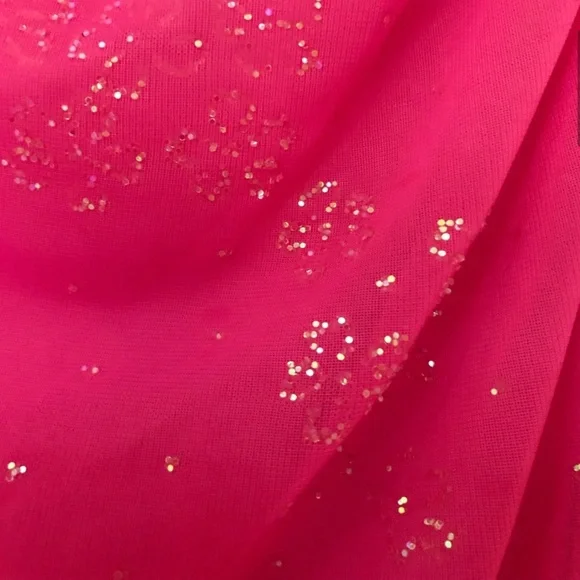 Vintage City Triangles Hot Pink Glitter Ruched Gown Dress with side Ruffles - Picture 4 of 6